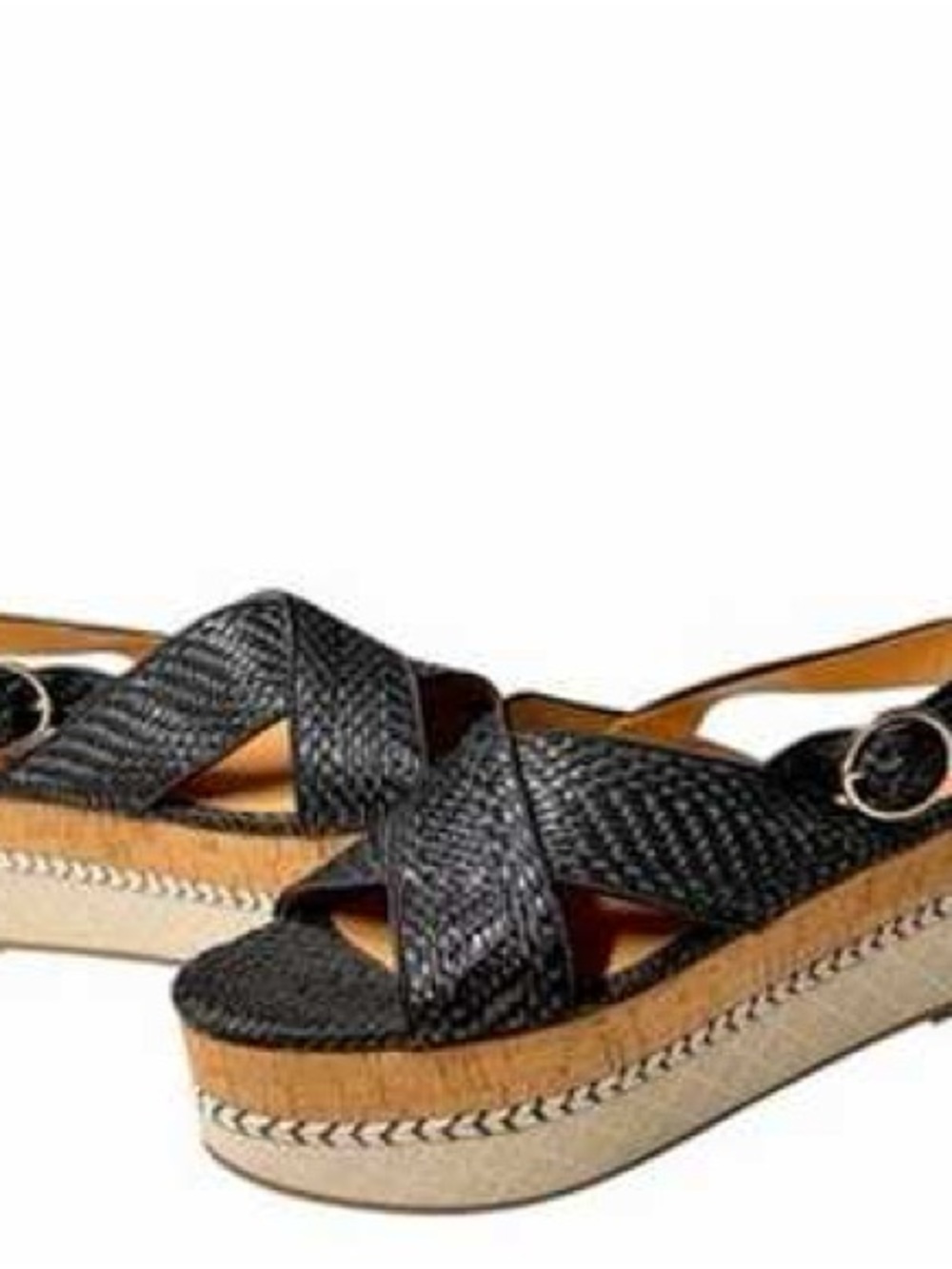 Zara Black Woven Cork Platform Wedge Sandals